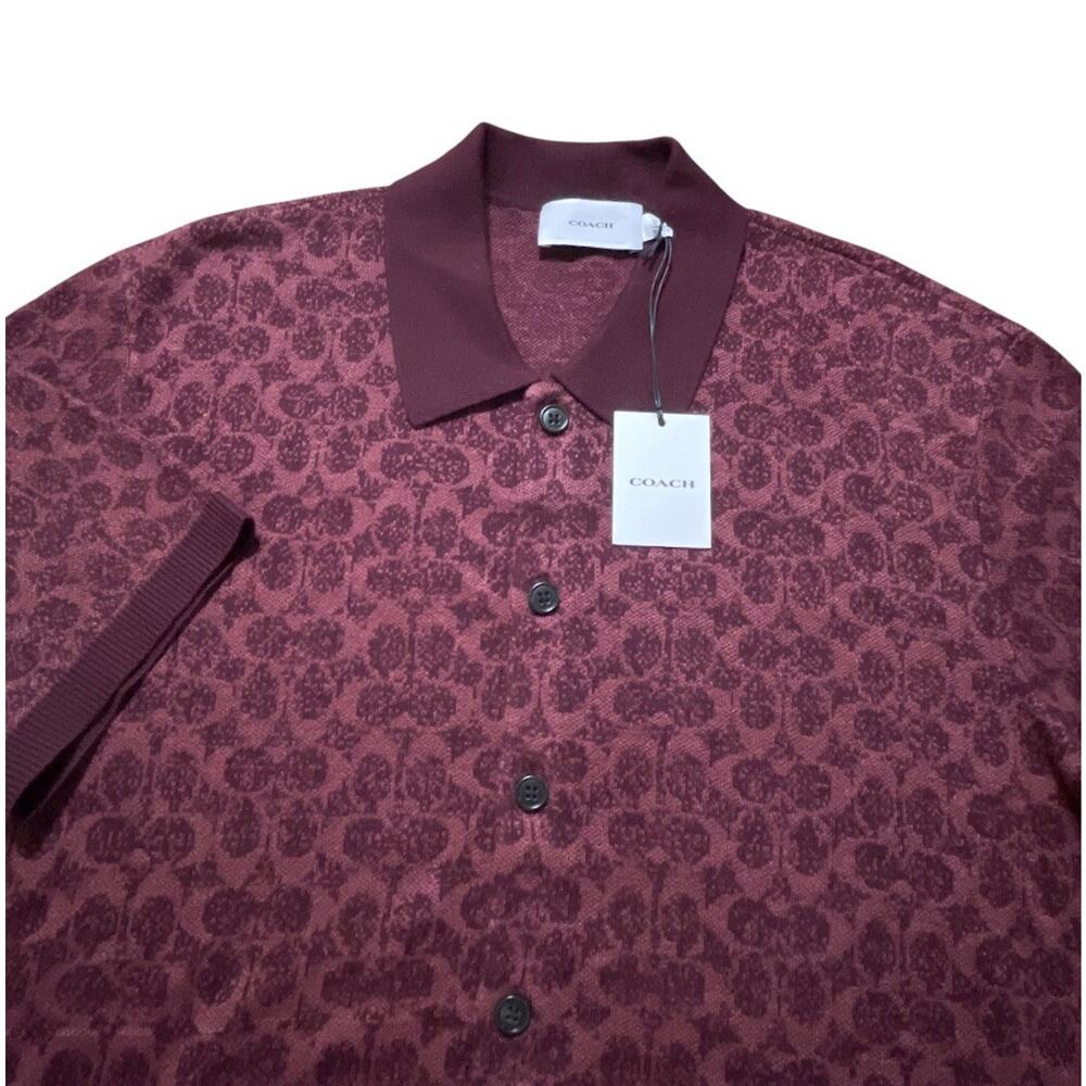 NWT Coach Signature Polo Shirt Sweater Mens Medium Red Monogram Limited Edition
